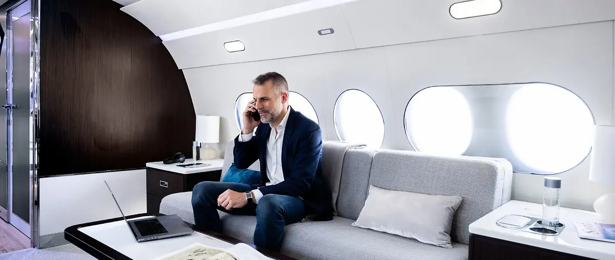 Official image supplied by Airbus Corporate Jets — official ACJ TwoTwenty FIVE main lounge photograph.