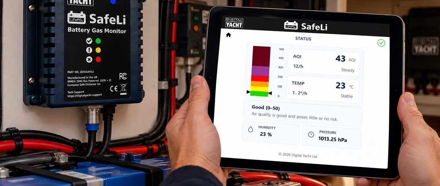 Official image supplied by Digital Yacht official SafeLi lithium battery monitoring photograph.