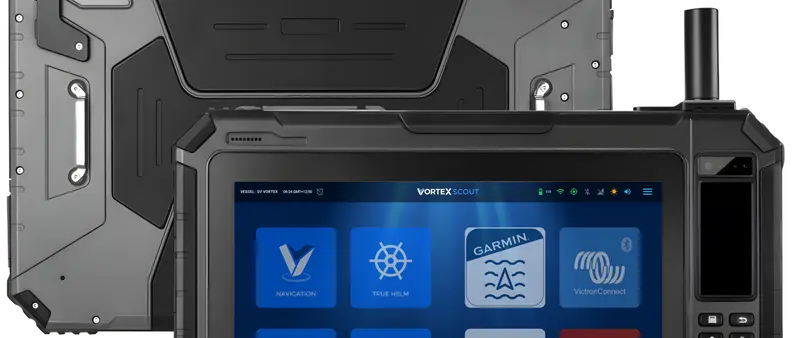 Official image supplied by Vortex Marine — official front-and-back manufacturer image of Scout portable navigator.