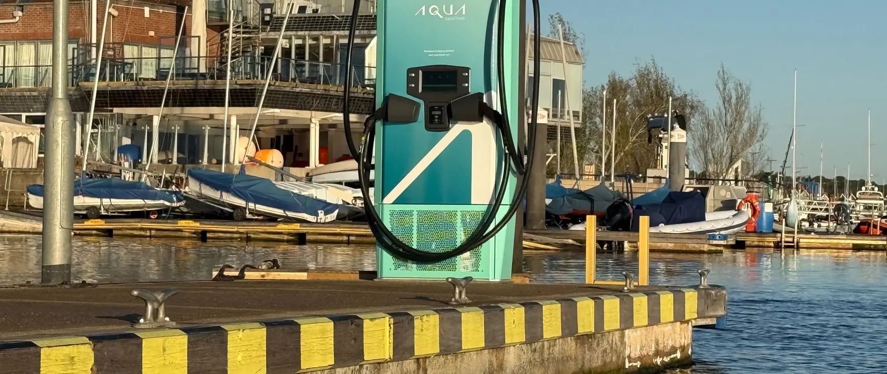 Official image supplied by Aqua superPower official Lymington Harbour charger installation photograph.