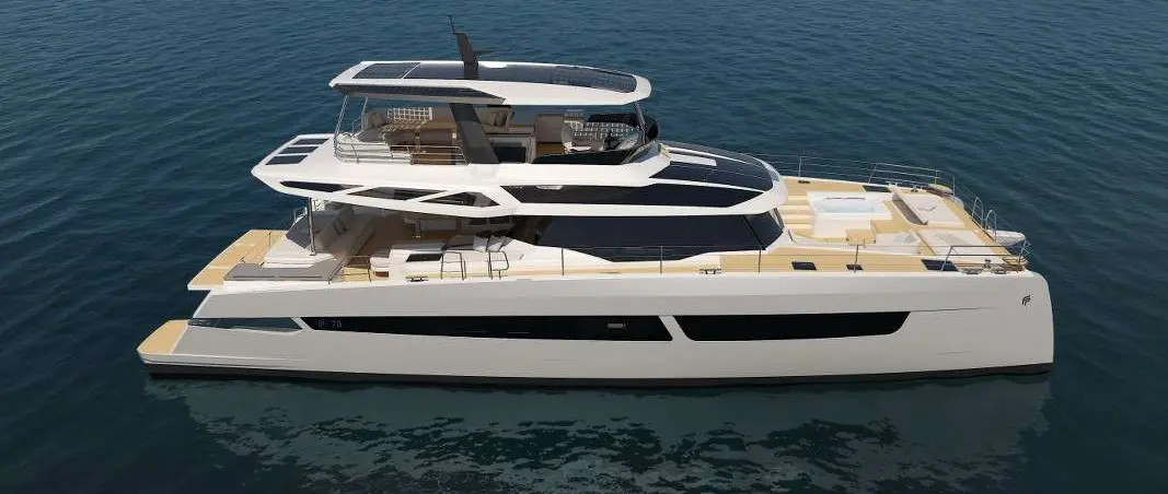 Official image supplied by Fountaine Pajot / MYSEA — official FPY 70 model imagery; not verified as the completed ORIELA hull.