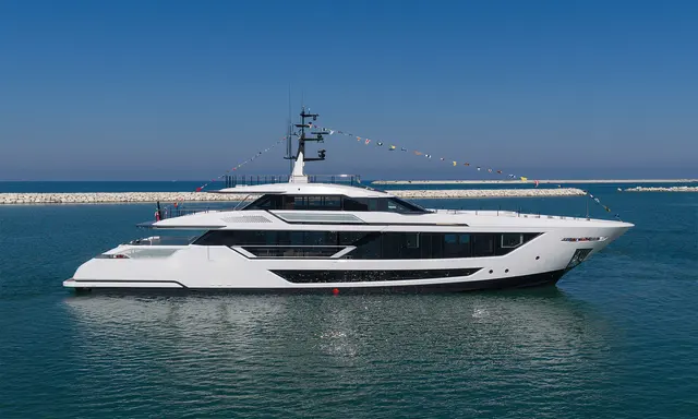 First 39.8m Custom Line Saetta 128 Launched in Ancona