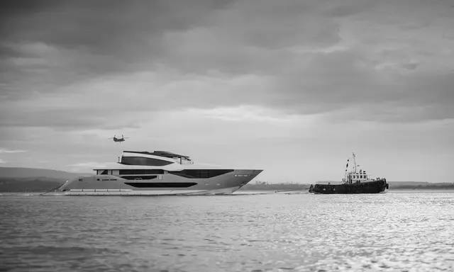 Sunseeker 134 Arrives in Poole for Next Stage of Outfitting