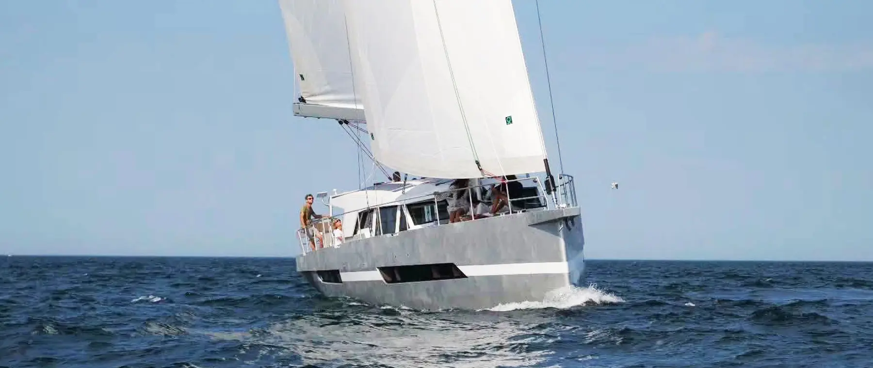 Official Vincent Lebailly Yacht Design image of the Ogham 54SP sailing yacht during its first trials.