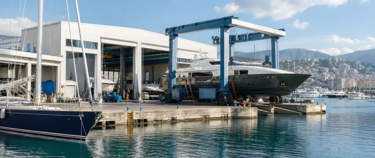 Source image showing operations at Genoa's new Polo della Nautica refit hub.
