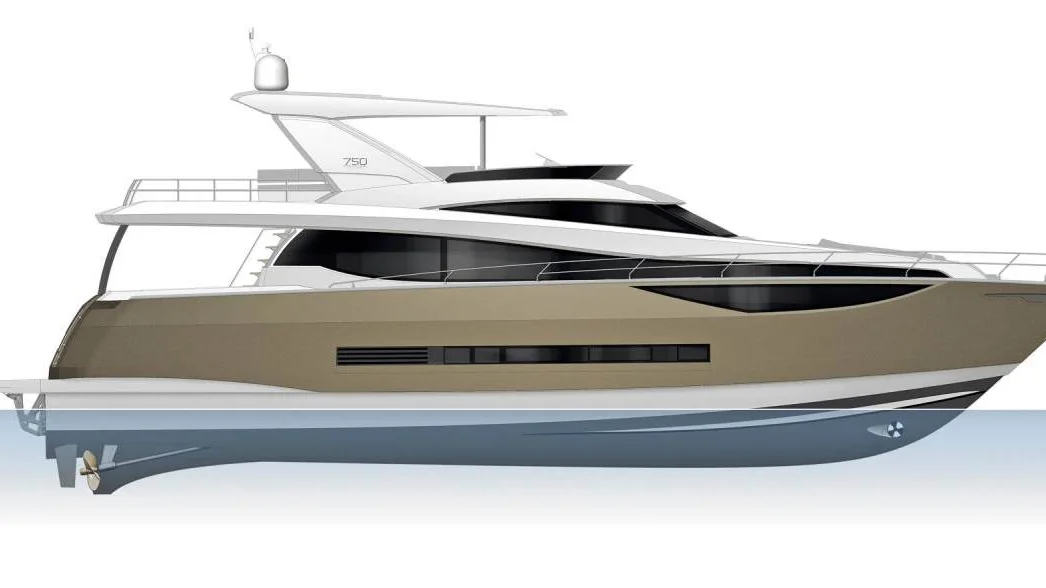 Official PRESTIGE 750 model image from Prestige Yachts.