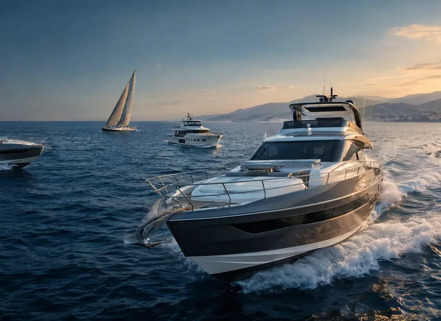 Luxury yachts cruising in Mediterranean waters.